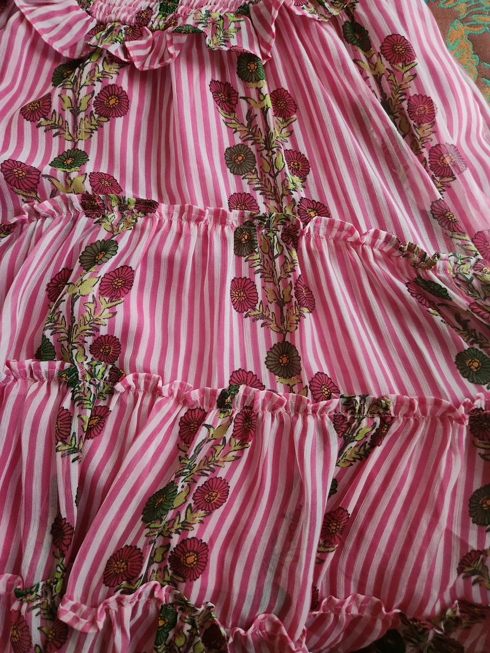 Free People Alejandra Hot Pink Combo Striped Floral High-Low Midi Dress - Picture 13 of 16
